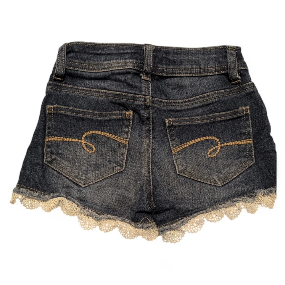 Justice Denim Skorts with Cream Lace Trim
